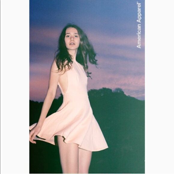 NEW American Apparel S Peach Orange Y2k Skater Mini Fit Flare Dress Sexy VTG - Picture 1 of 16